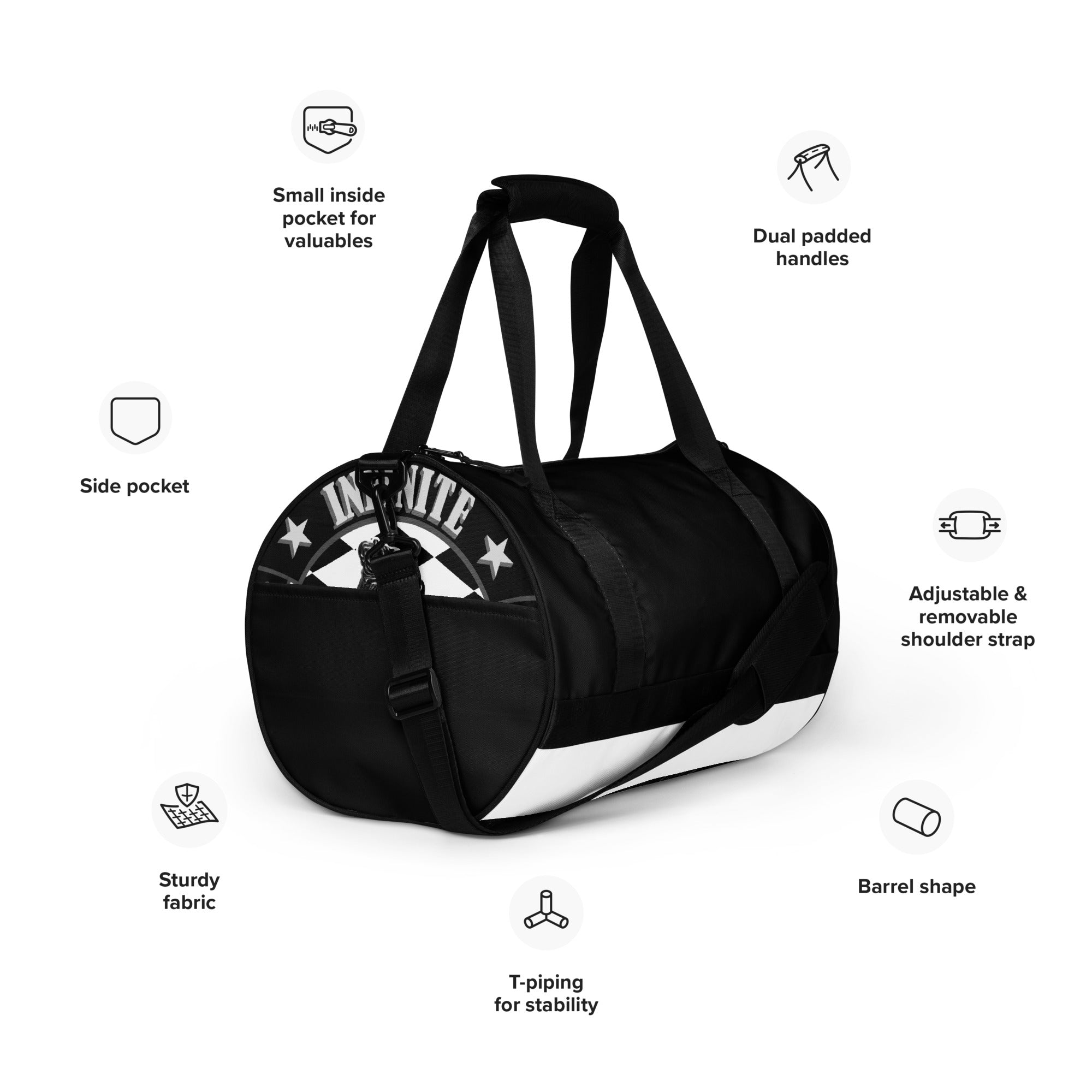 Infinite Variations - Black - All-over print gym bag