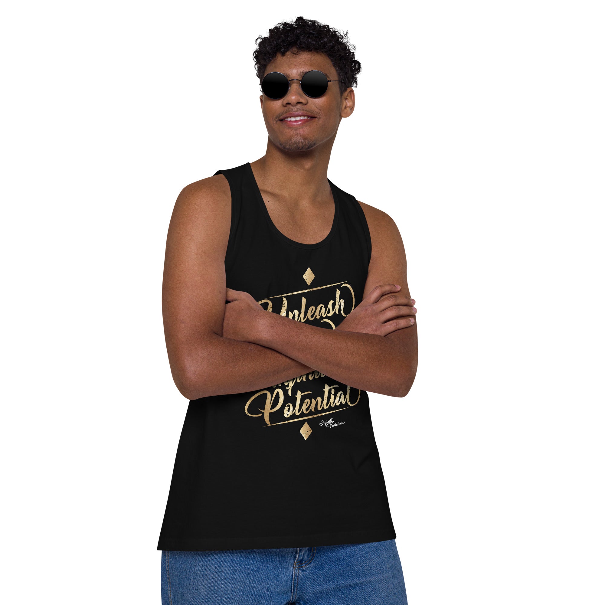 Unleash Your Infinite Potential - Gold - Men’s premium tank top