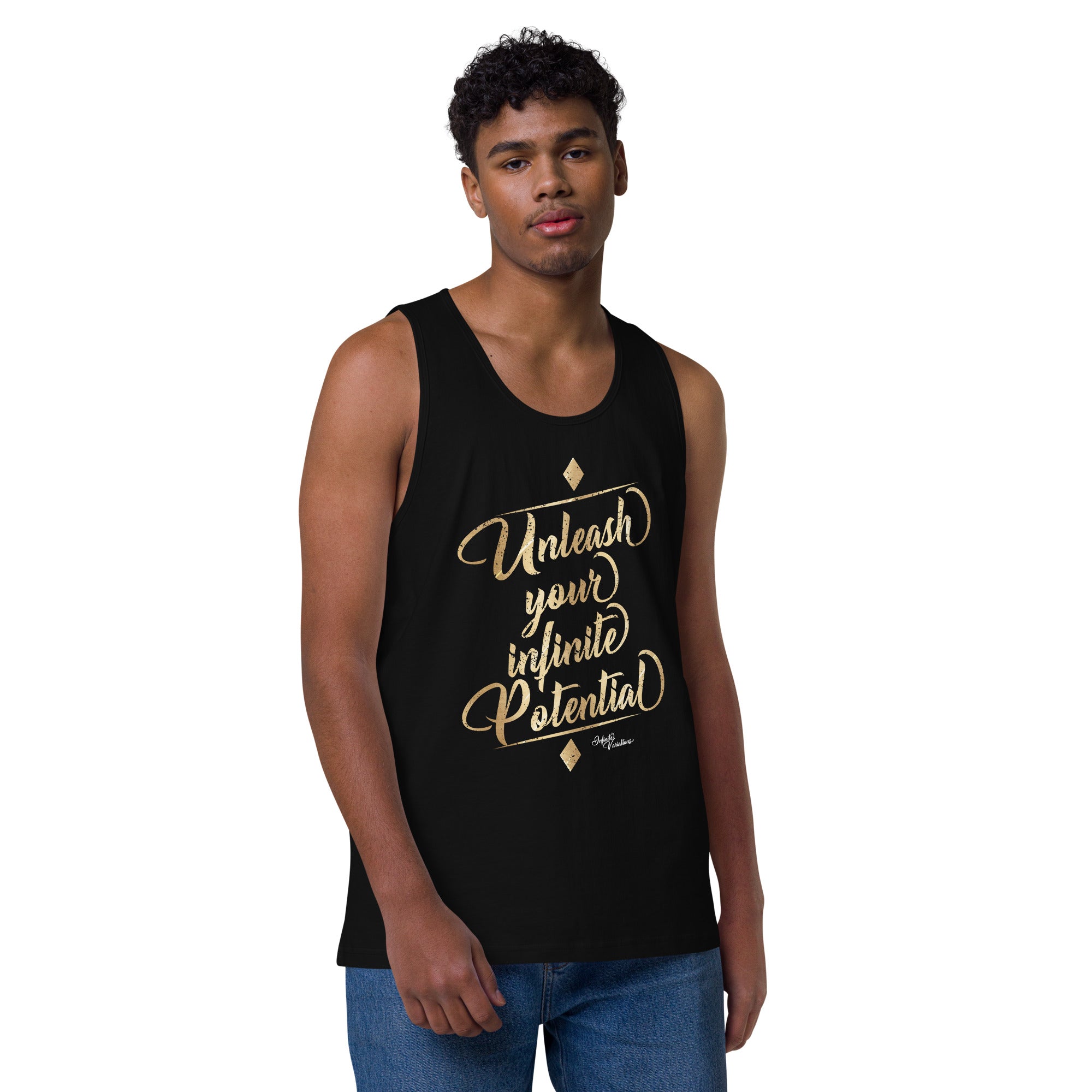 Unleash Your Infinite Potential - Gold - Men’s premium tank top