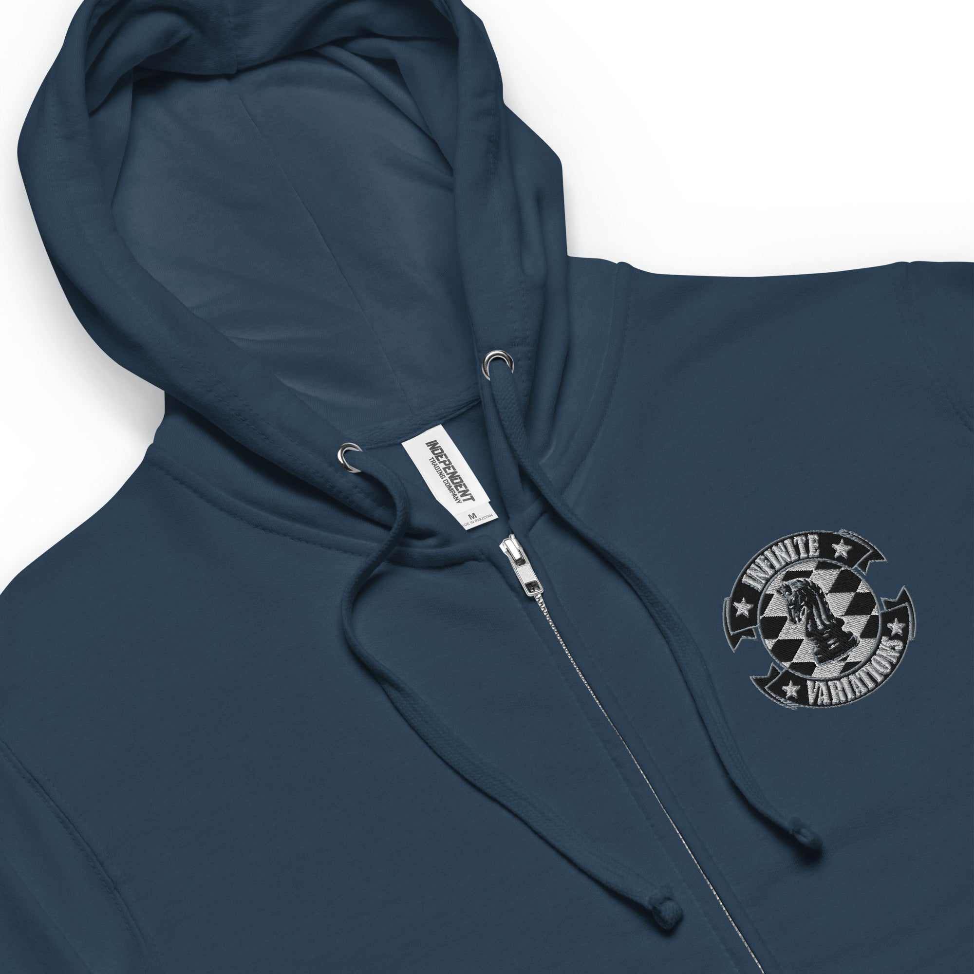 Infinite Variations - Embroidered Logo Front/Octopus Knight Design Back - Unisex fleece zip up hoodie